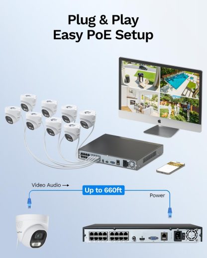 LongPlus Security Camera System, 4K Cameras 16 Channel Wired Cameras for Home Security Camera Outdoor 4TB 8pcs Wired PoE Cameras System with AI Detection, Audio&Strobe Light Alarm LP8MEF8 - Image 7